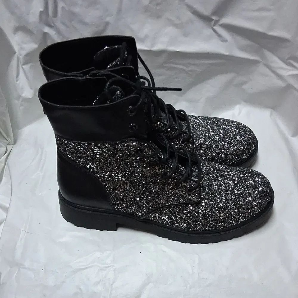 Michael Kors Alistair Women’s Black Chunky Glitter Lace-Up Combat Boots Sz 10M